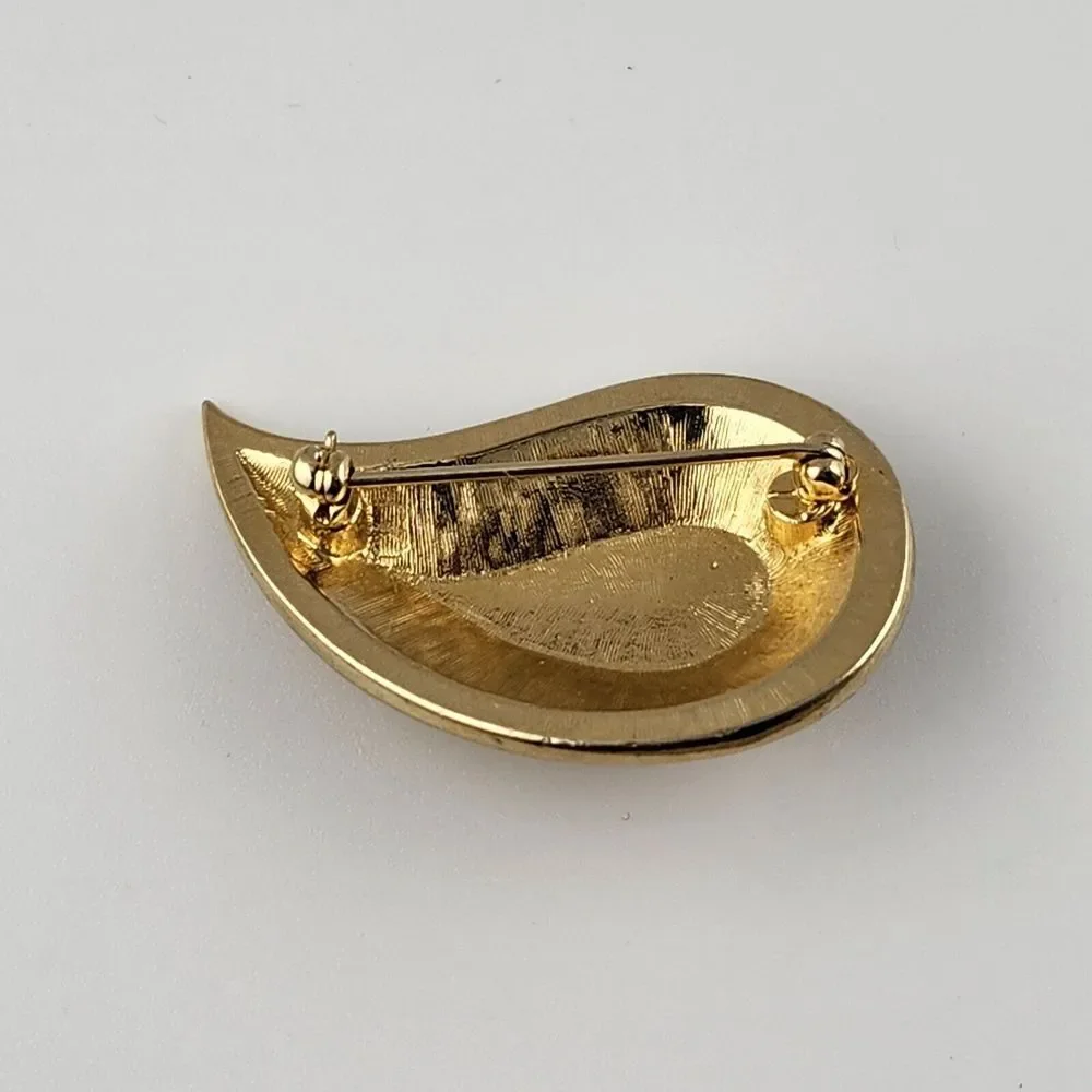 AVON 1980's Gold Tone Paisley‎ Vintage Pin Brooch Multicolor Stone Accents